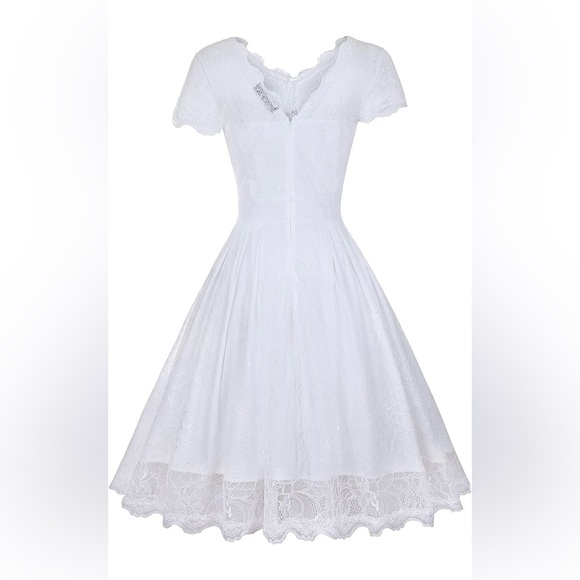 Women's Retro Floral Lace Vintage Evening Prom Party Bridesmaid Wedding Dress - Picture 2 of 8